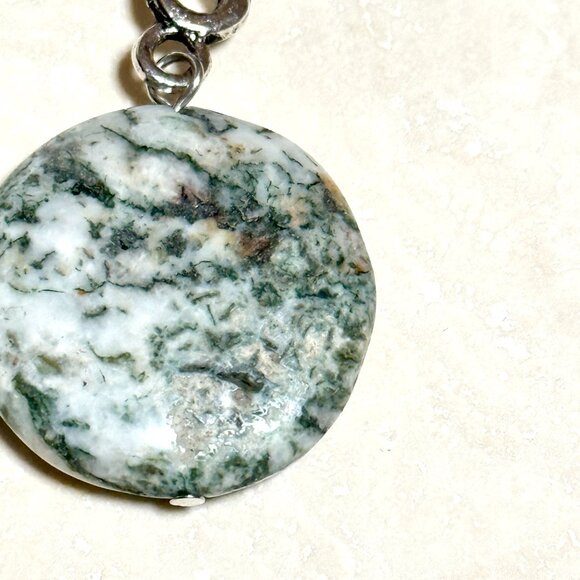 2/$20, Natural Green Tree Agate Necklace, Genuine Gemstone Cord Necklace - Picture 5 of 12
